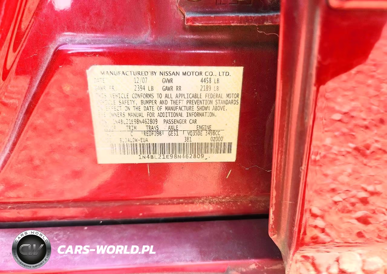 2008 Nissan Altima 3.5 Se VIN:1N4BL21E98N462809 - 13