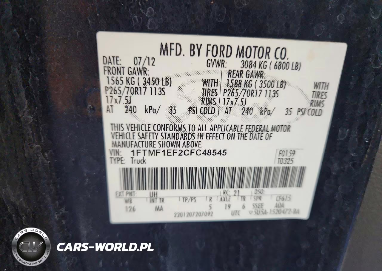 2012 Ford F150 VIN:1FTMF1EF2CFC48545 - 12