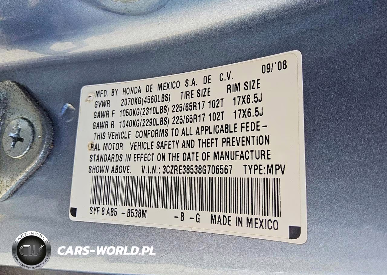 2008 Honda Cr-V Ex VIN:3CZRE38538G706567 - 12