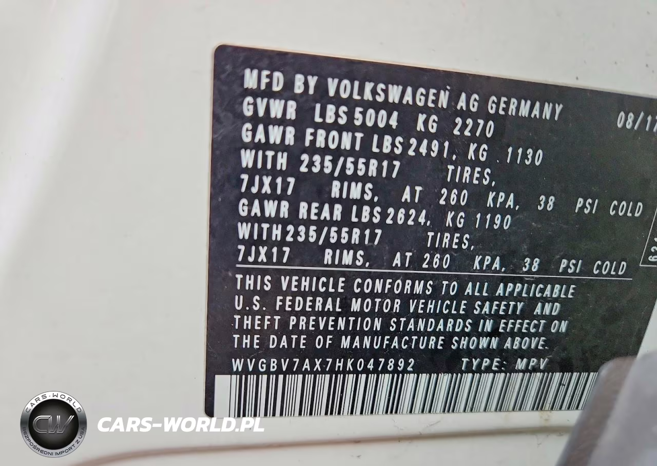 2017 Volkswagen Tiguan S VIN:WVGBV7AX7HK047892 - 12