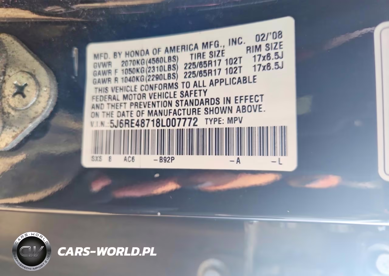 2008 Honda Cr-V Exl VIN:5J6RE48718L007772 - 13