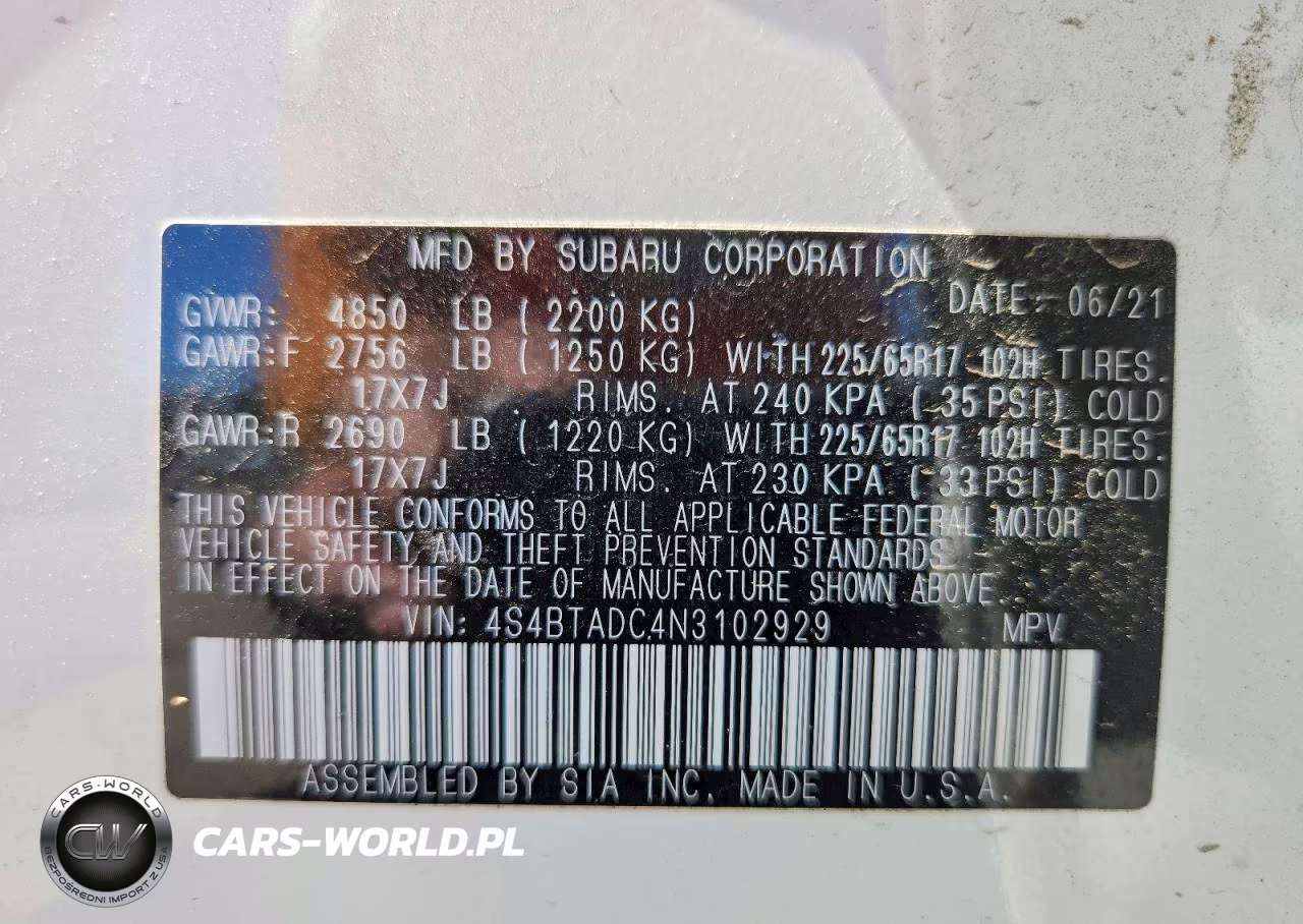 2022 Subaru Outback Premium VIN:4S4BTADC4N3102929 - 13