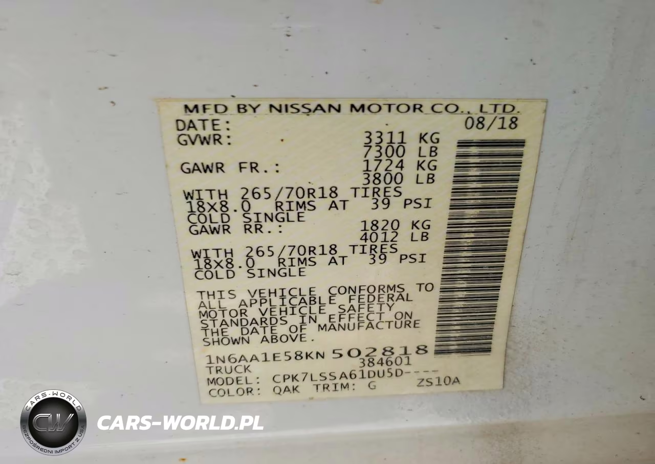 2019 Nissan Titan Sv VIN:1N6AA1E58KN502818 - 12