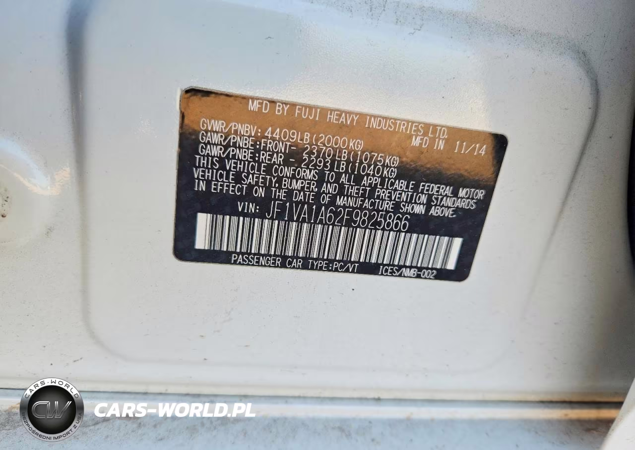 2015 Subaru Wrx VIN:JF1VA1A62F9825866 - 12