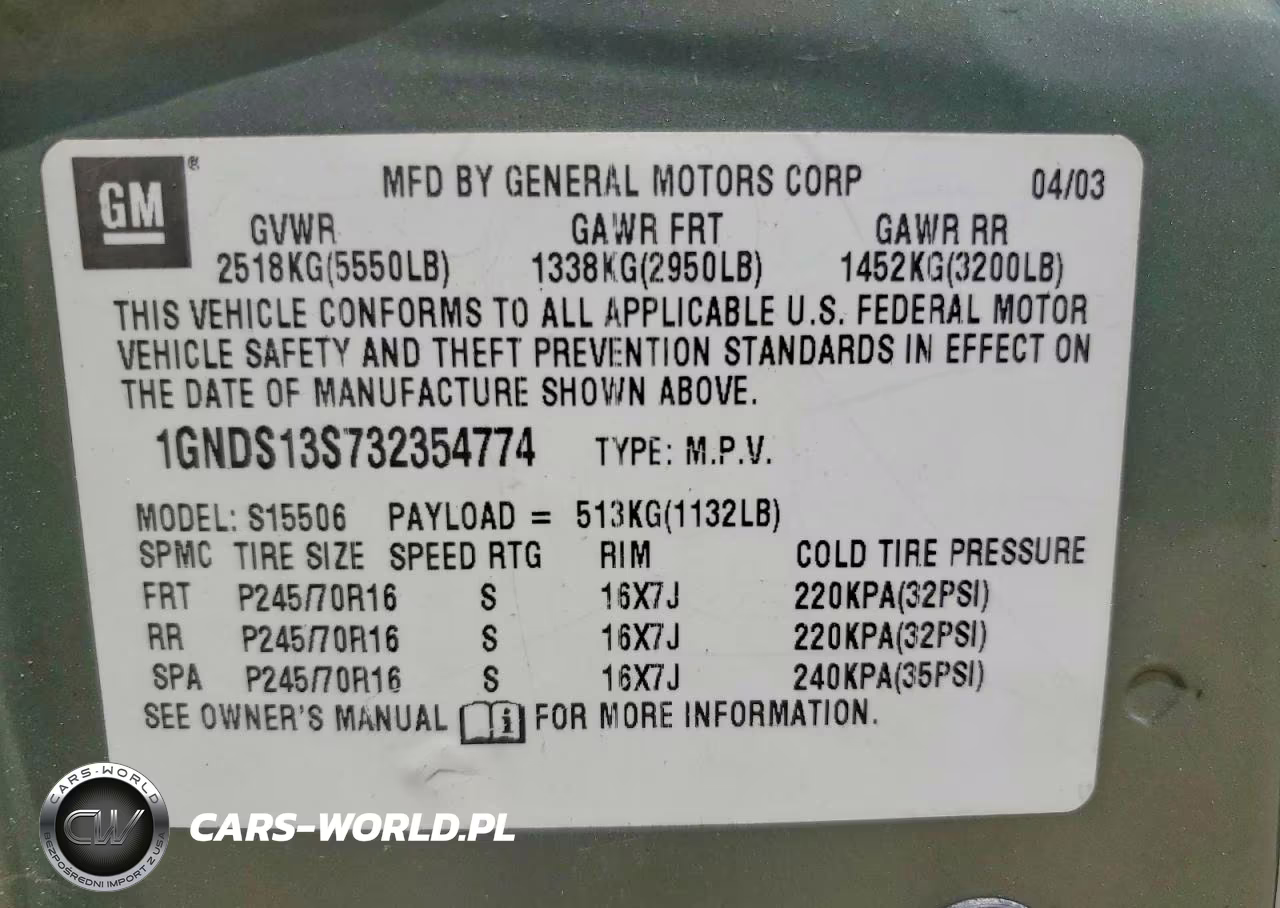 2003 Chevrolet Trailblazer VIN:1GNDS13S732354774 - 14