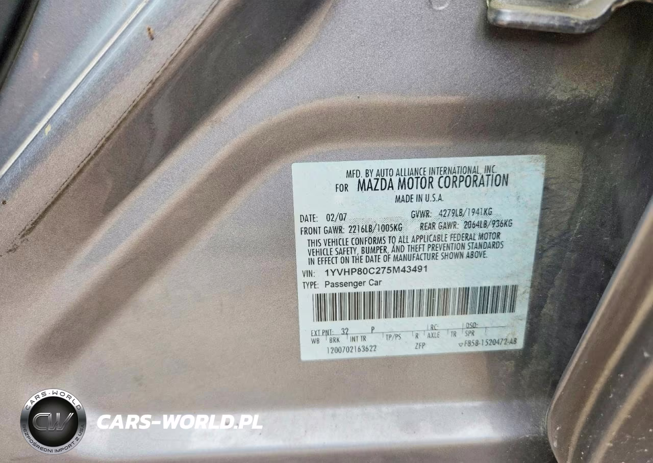 2007 Mazda 6 I VIN:1YVHP80C275M43491 - 13