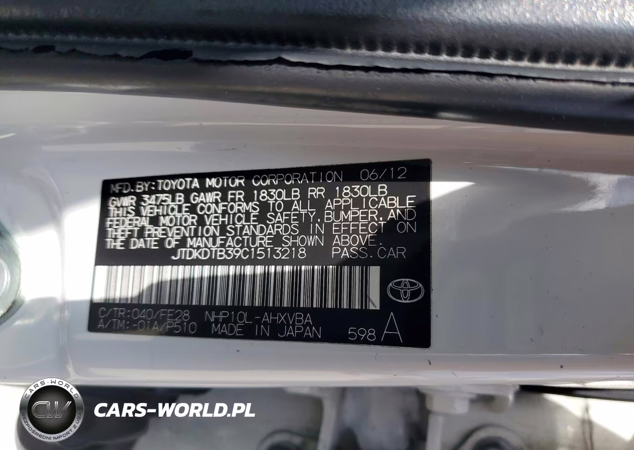 2012 Toyota Prius C One VIN:JTDKDTB39C1513218 - 12