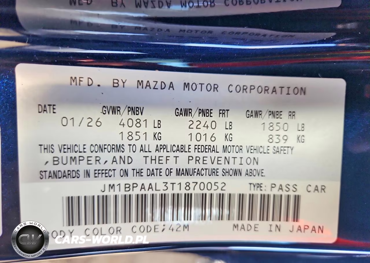 2026 Mazda 3 VIN:JM1BPAAL3T1870052 - 12
