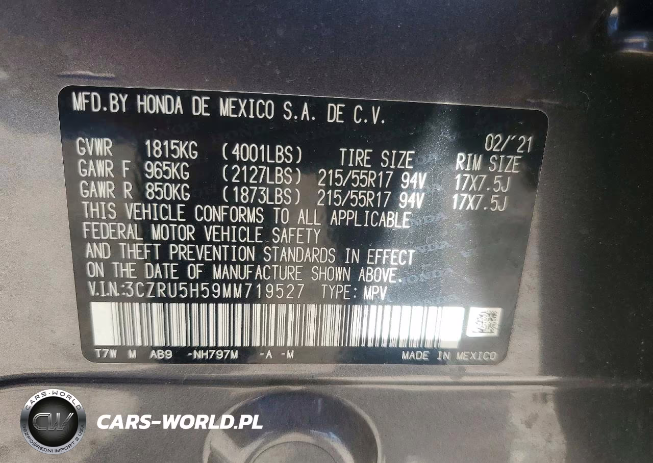 2021 Honda Hr-V Ex VIN:3CZRU5H59MM719527 - 12