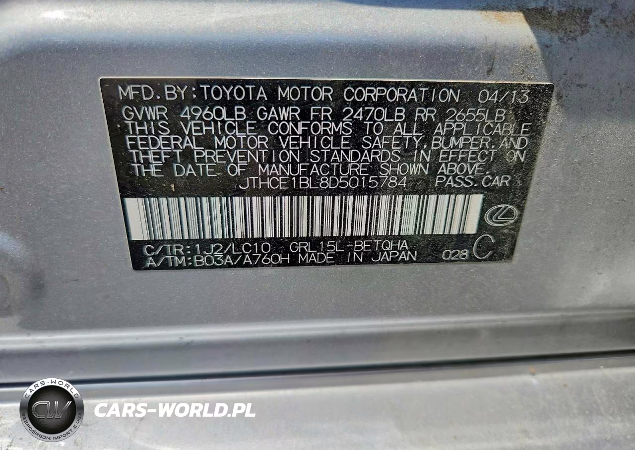 2013 Lexus Gs 350 VIN:JTHCE1BL8D5015784 - 12