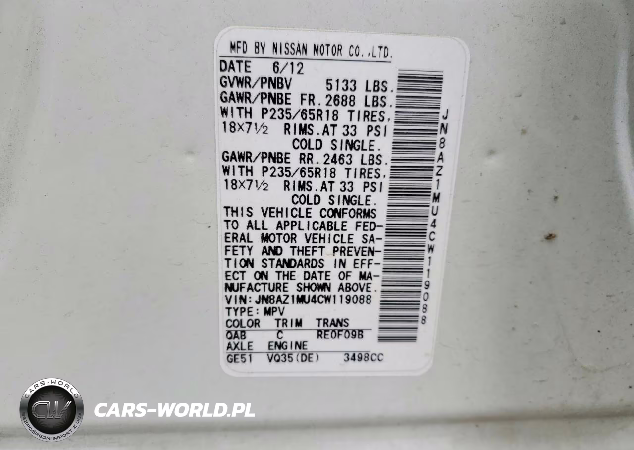 2012 Nissan Murano S VIN:JN8AZ1MU4CW119088 - 13