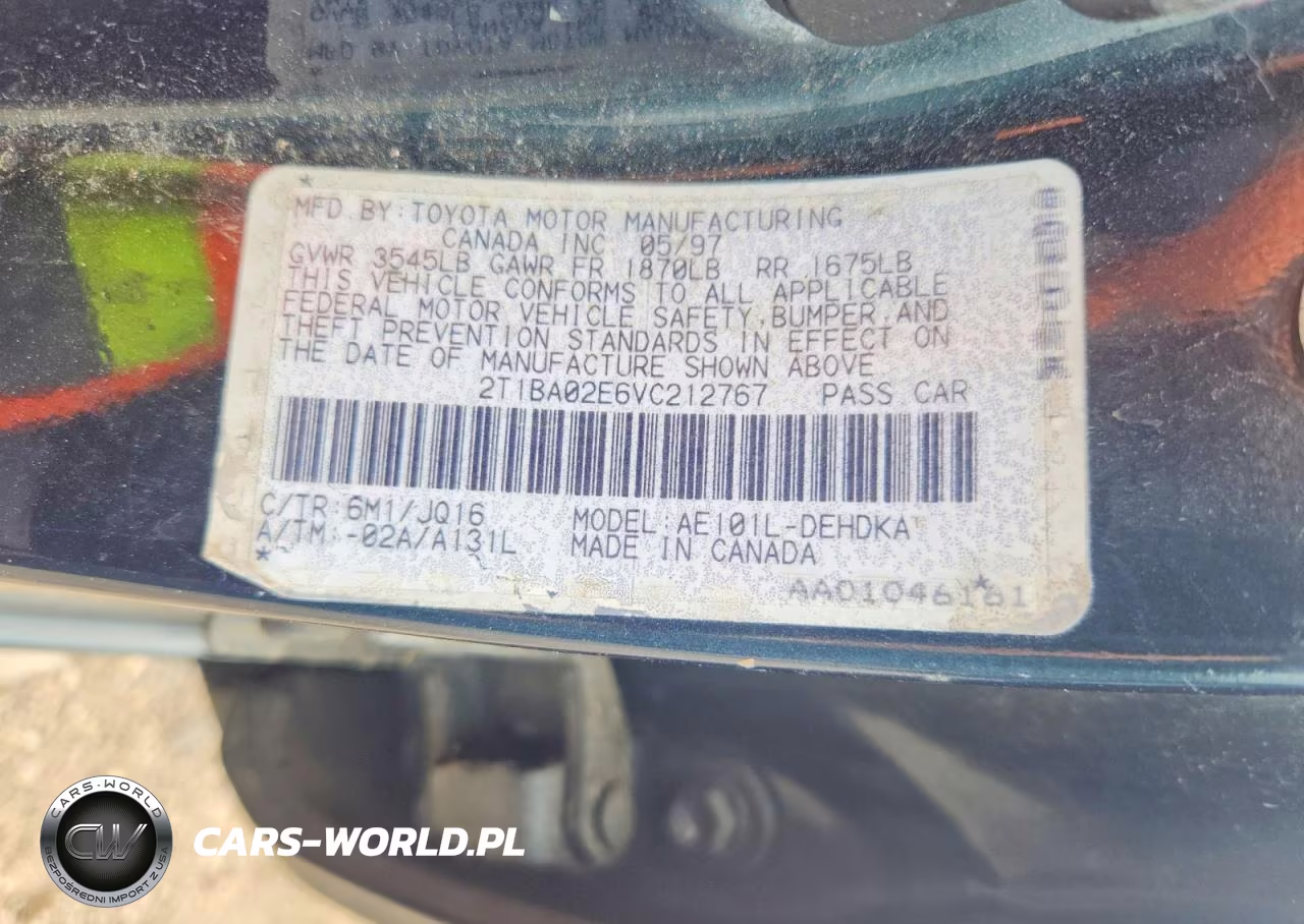 1997 Toyota Corolla Base VIN:2T1BA02E6VC212767 - 12