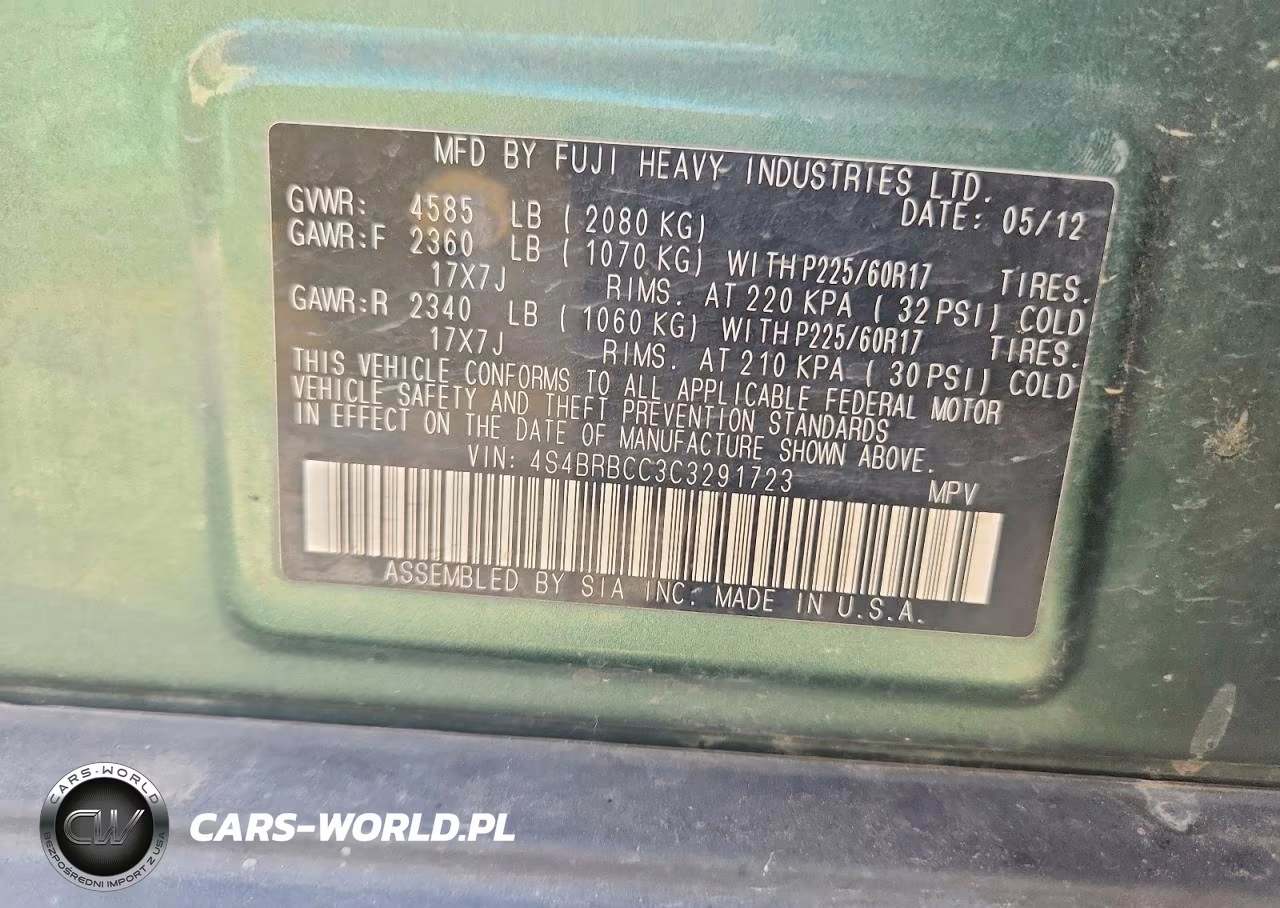 2012 Subaru Outback 2.5I Premium VIN:4S4BRBCC3C3291723 - 13