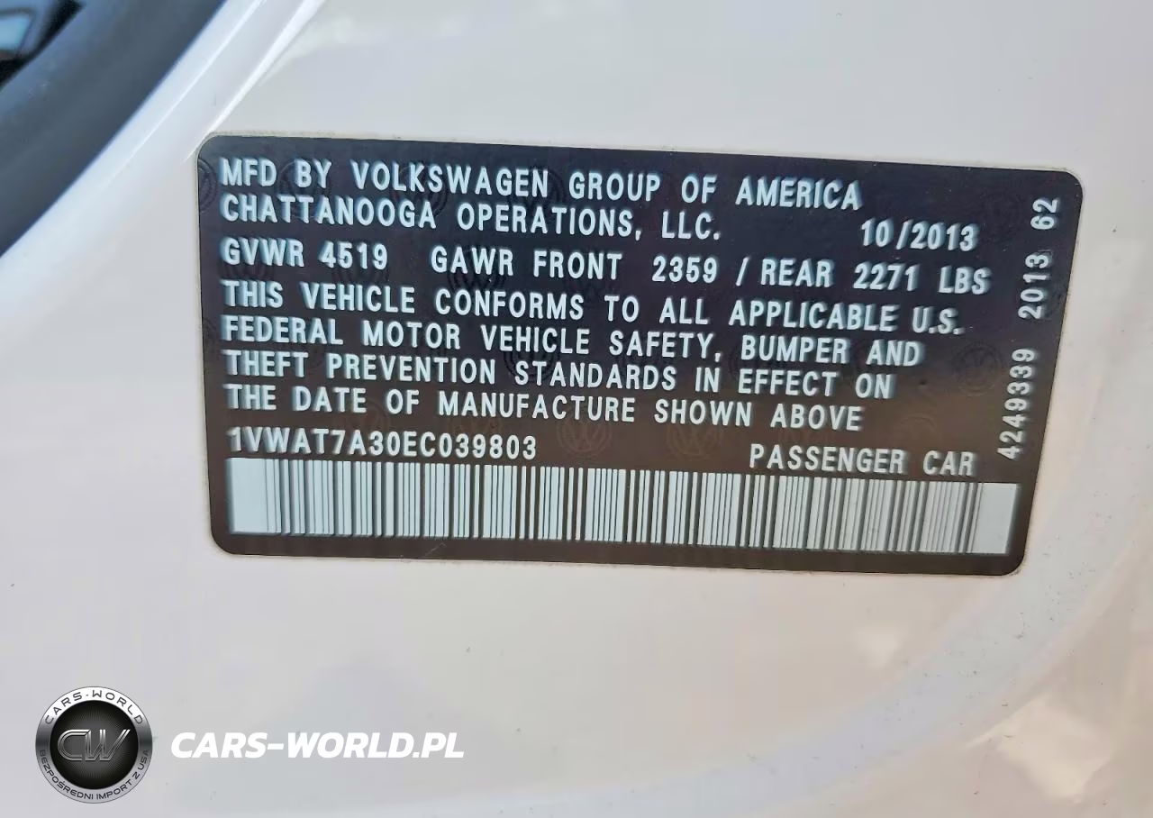 2014 Volkswagen Passat S VIN:1VWAT7A30EC039803 - 12