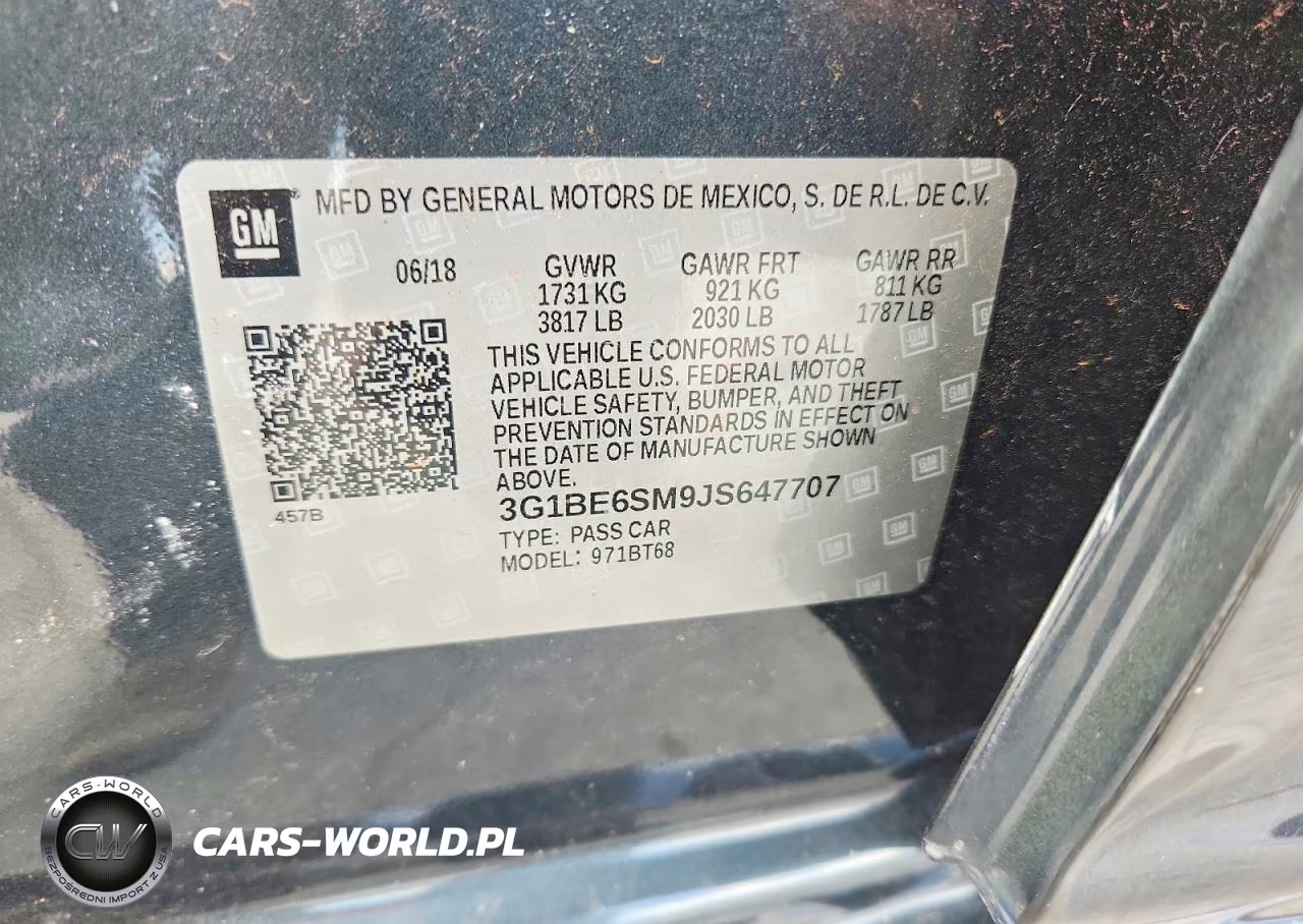 2018 Chevrolet Cruze Lt VIN:3G1BE6SM9JS647707 - 12