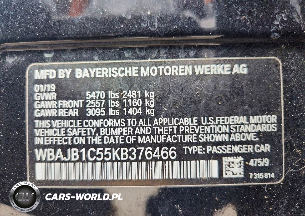 2019 BMW 530Xe VIN:WBAJB1C55KB376466 - 12