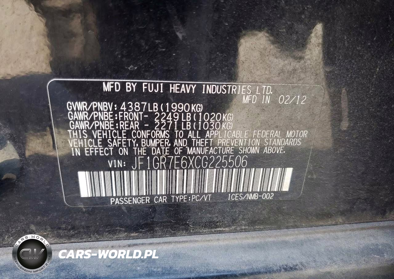2012 Subaru Impreza Wrx VIN:JF1GR7E6XCG225506 - 14