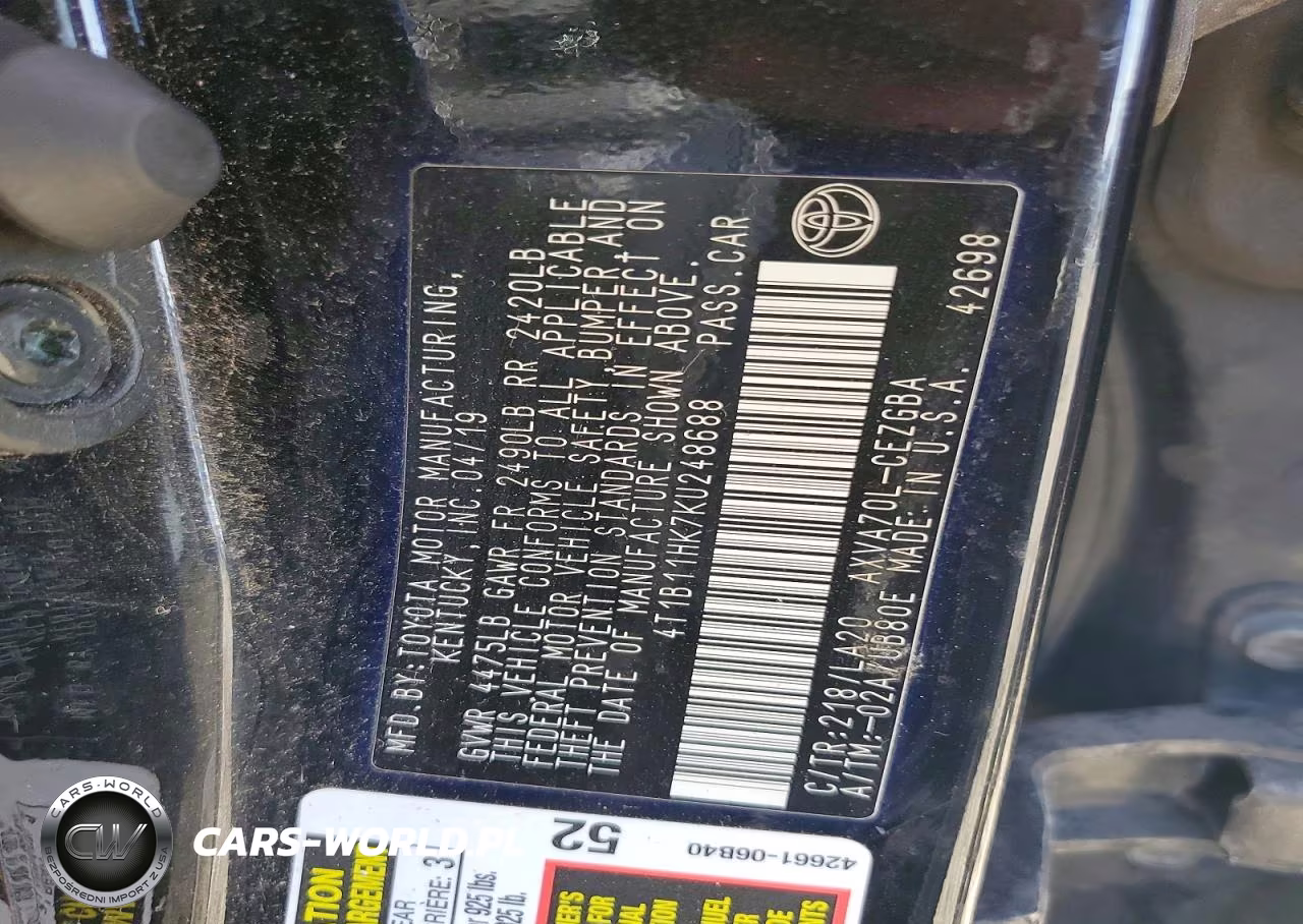 2019 Toyota Camry Xle VIN:4T1B11HK7KU248688 - 12
