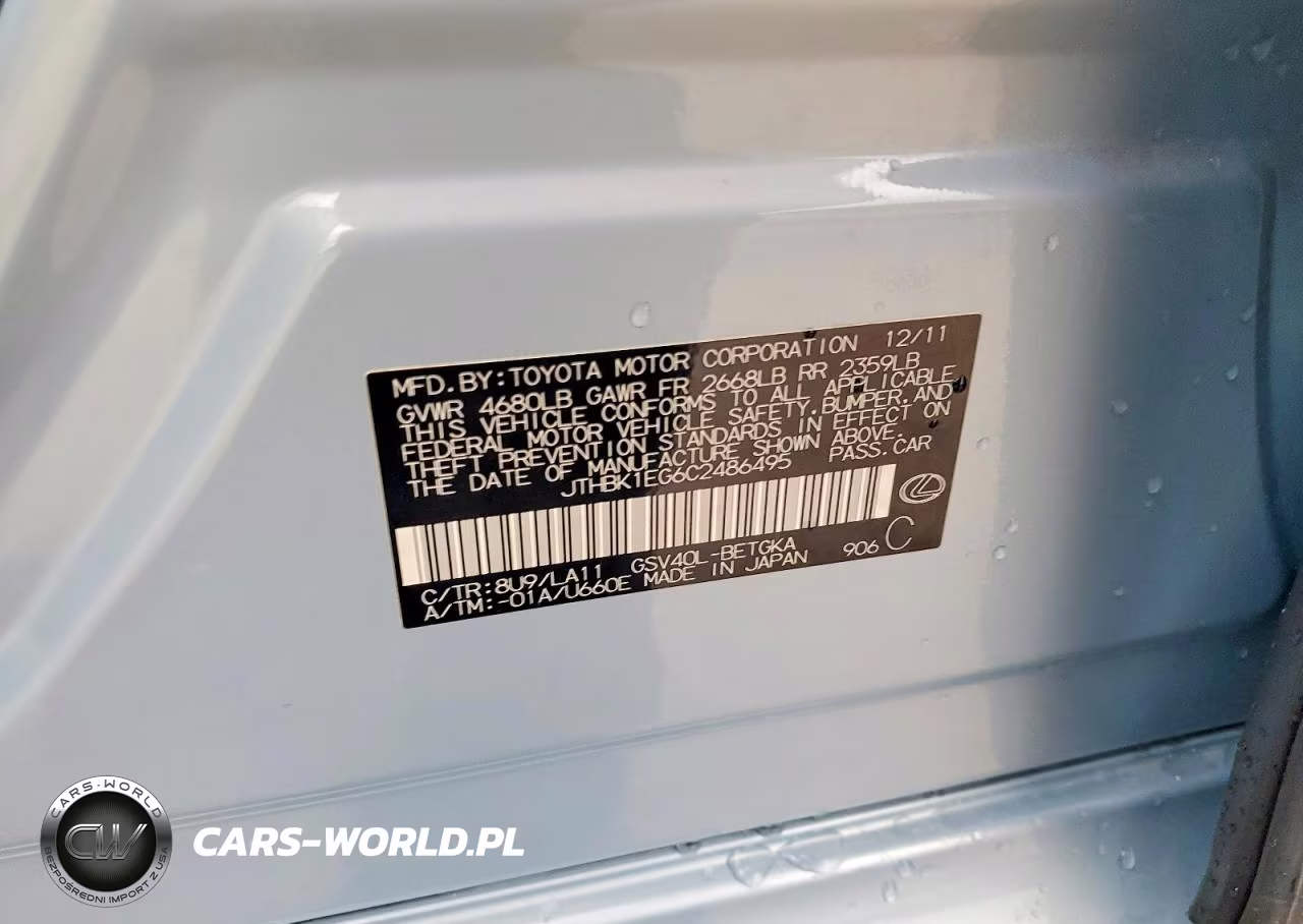 2012 Lexus Es 350 VIN:JTHBK1EG6C2486495 - 12