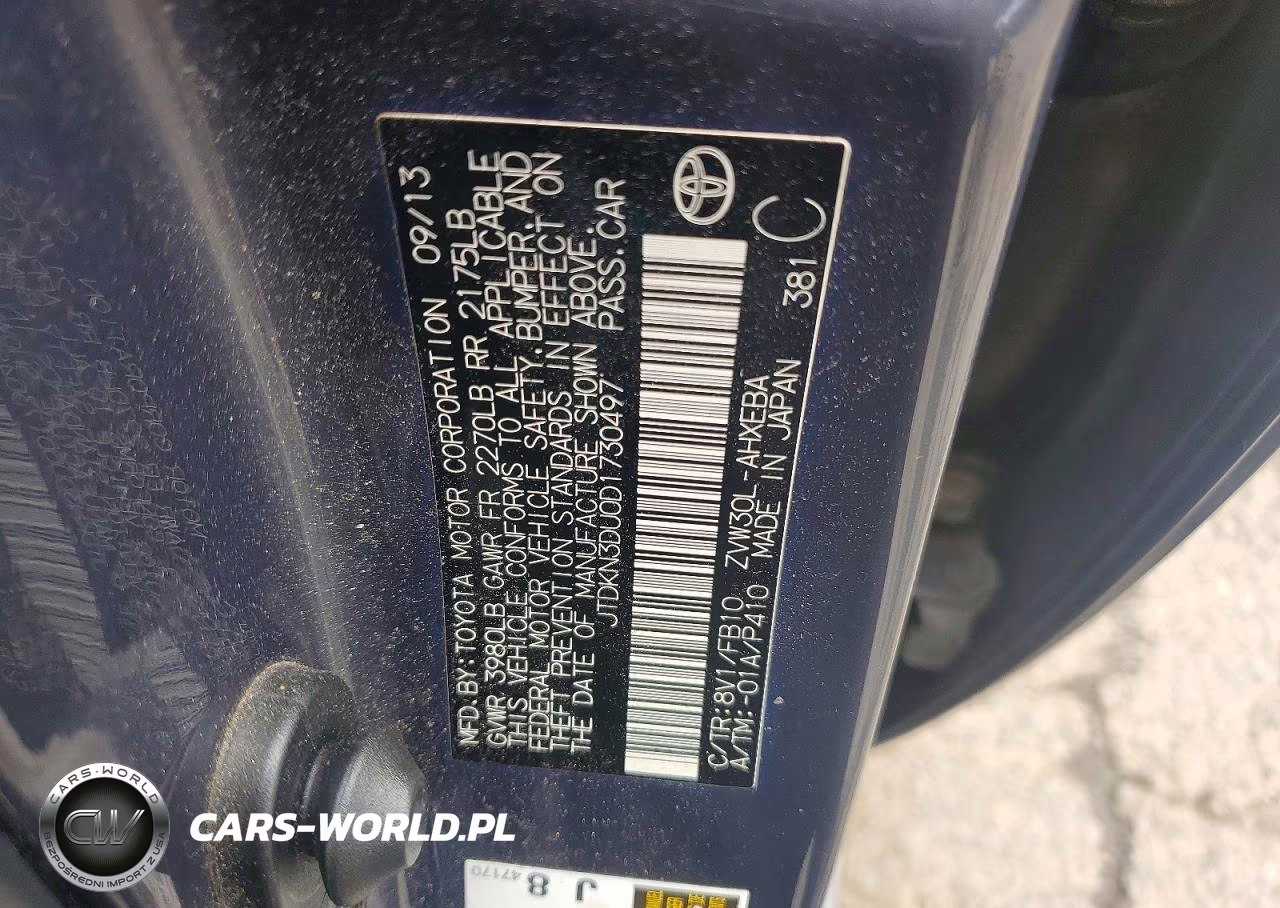 2013 Toyota Prius Two VIN:JTDKN3DU0D1730497 - 12