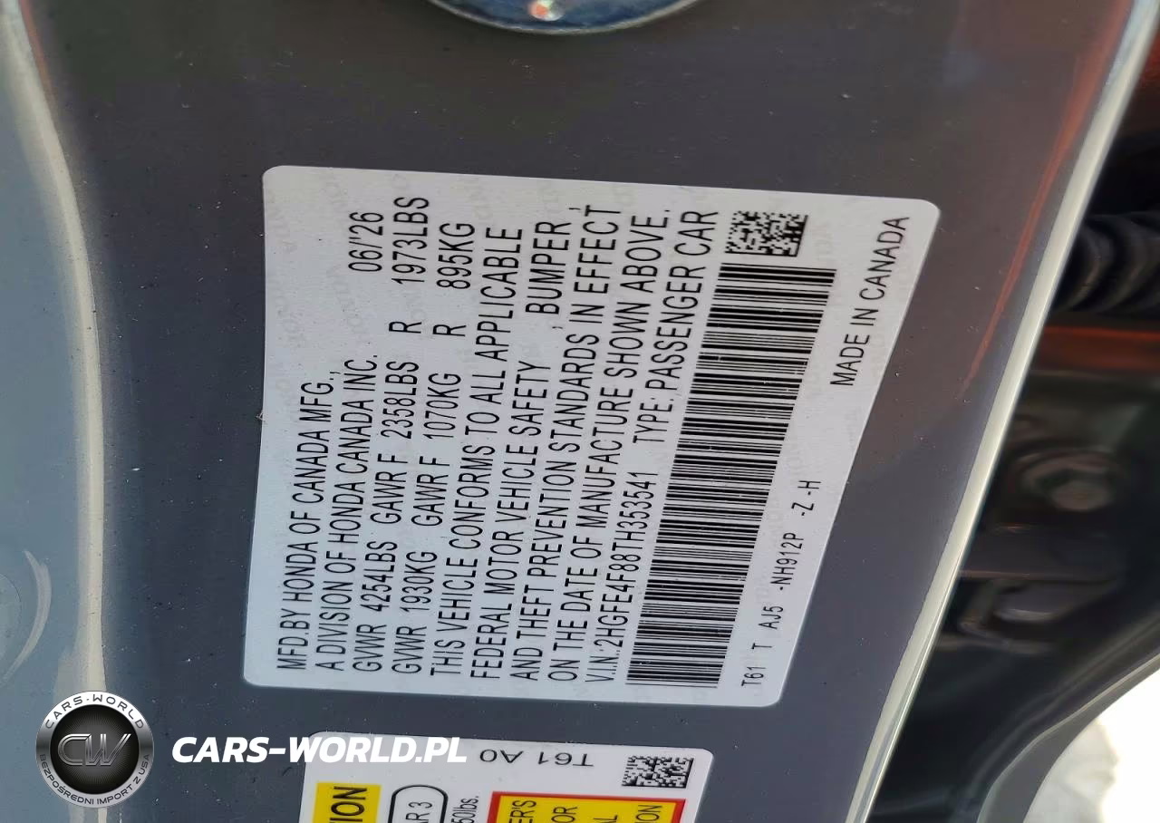 2026 Honda Civic Sport VIN:2HGFE4F88TH353541 - 12
