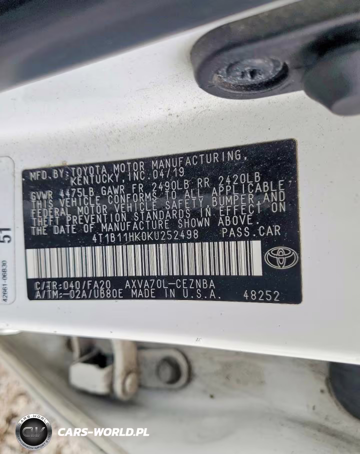 2019 Toyota Camry Le VIN:4T1B11HK0KU252498 - 12