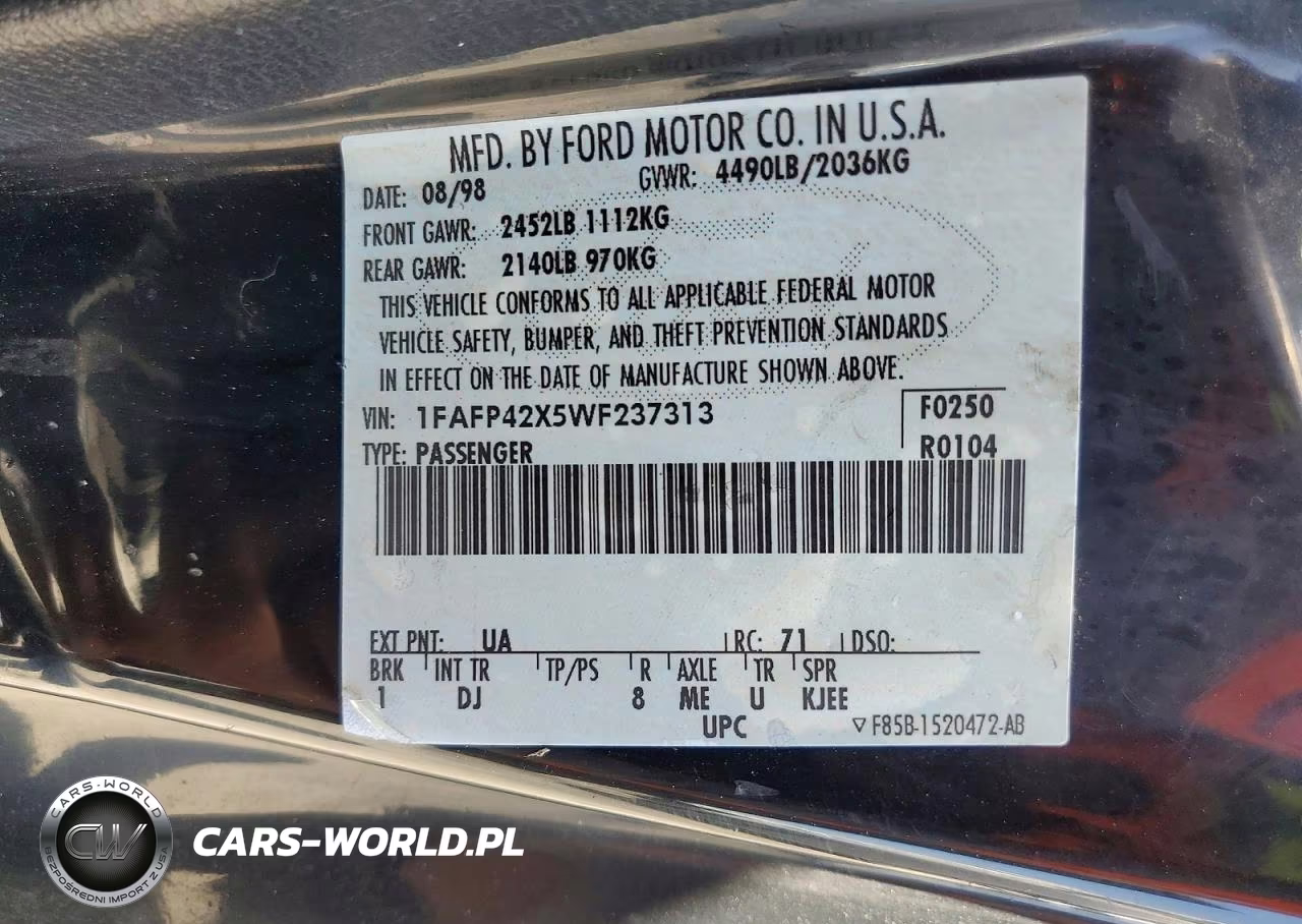 1998 Ford Mustang Gt VIN:1FAFP42X5WF237313 - 12