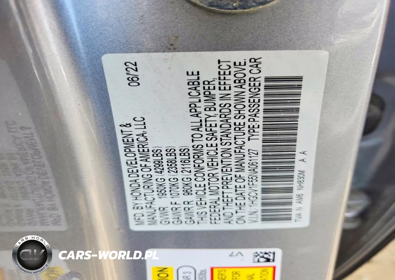 2022 Honda Accord Exl VIN:1HGCV1F55NA061127 - 12