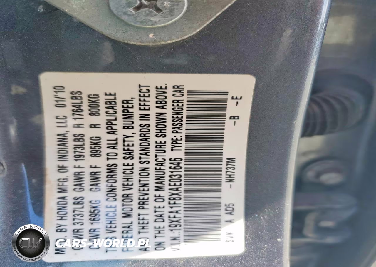 2010 Honda Civic Ex VIN:19XFA1F8XAE031646 - 12