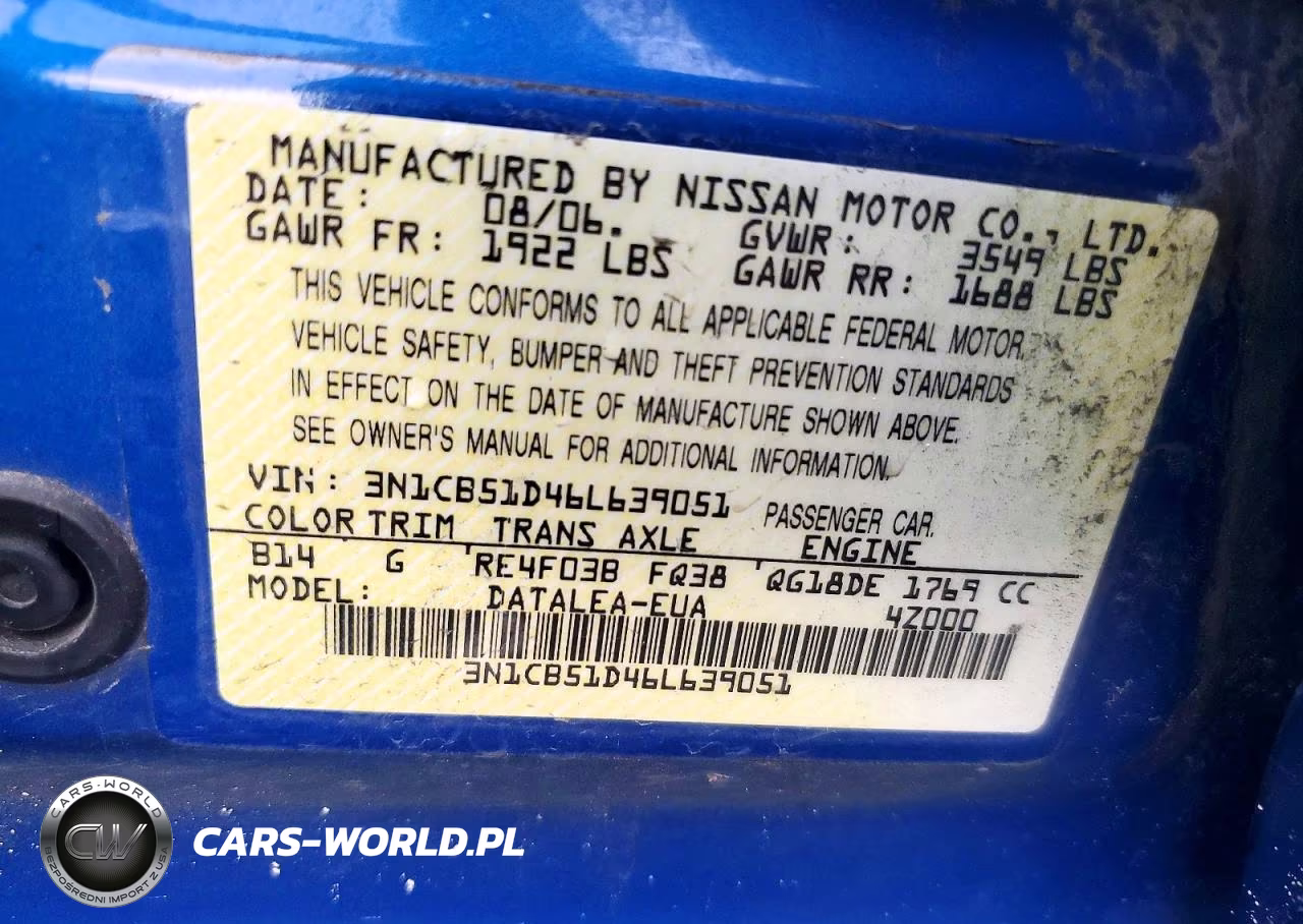 2006 Nissan Sentra 1.8 VIN:3N1CB51D46L639051 - 12