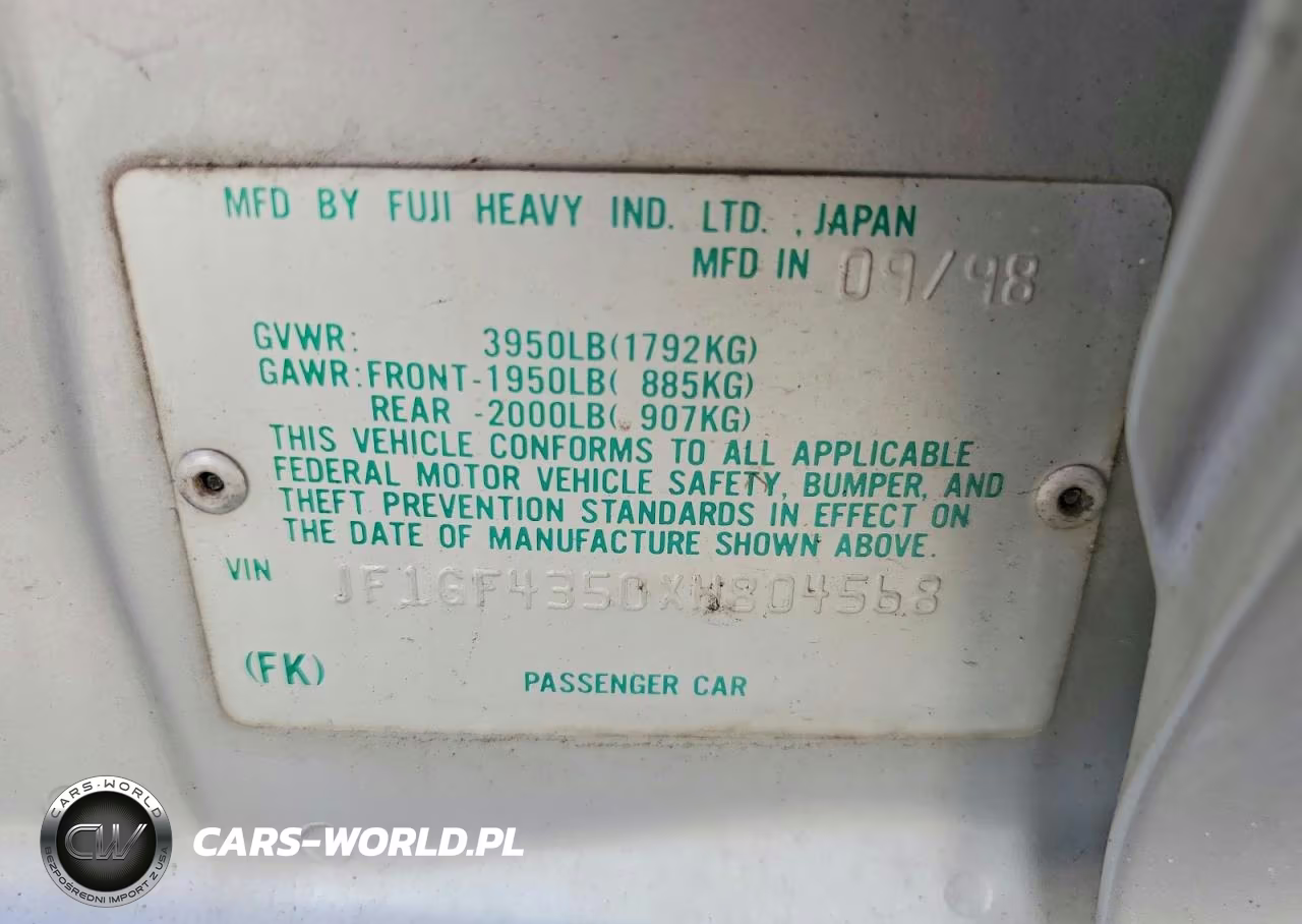1999 Subaru Impreza L VIN:JF1GF4350XH804568 - 12
