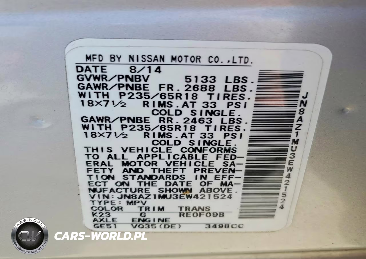 2014 Nissan Murano S VIN:JN8AZ1MU3EW421524 - 14