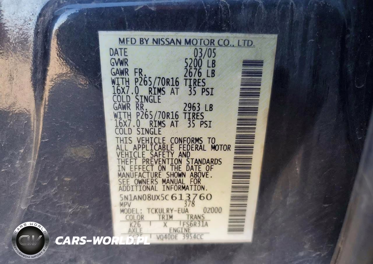 2005 Nissan Xterra S VIN:5N1AN08UX5C613760 - 12
