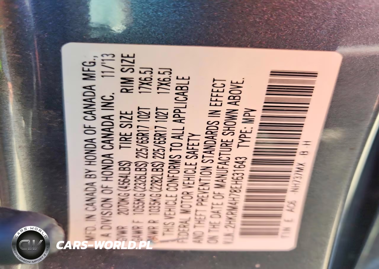 2014 Honda Cr-V Exl VIN:2HKRM4H78EH631643 - 13