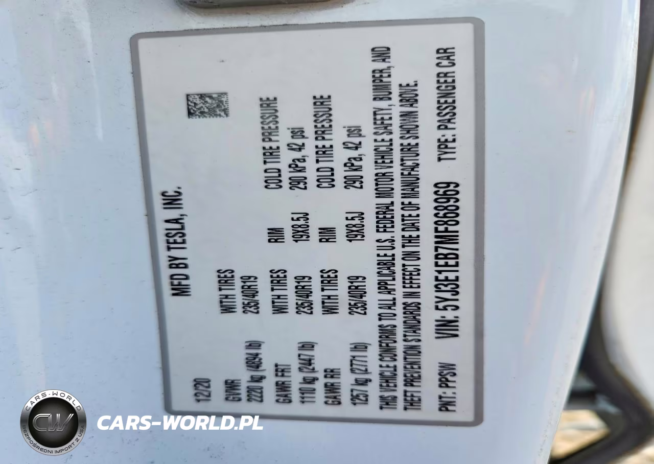 2021 Tesla Model 3 VIN:5YJ3E1EB7MF868969 - 13