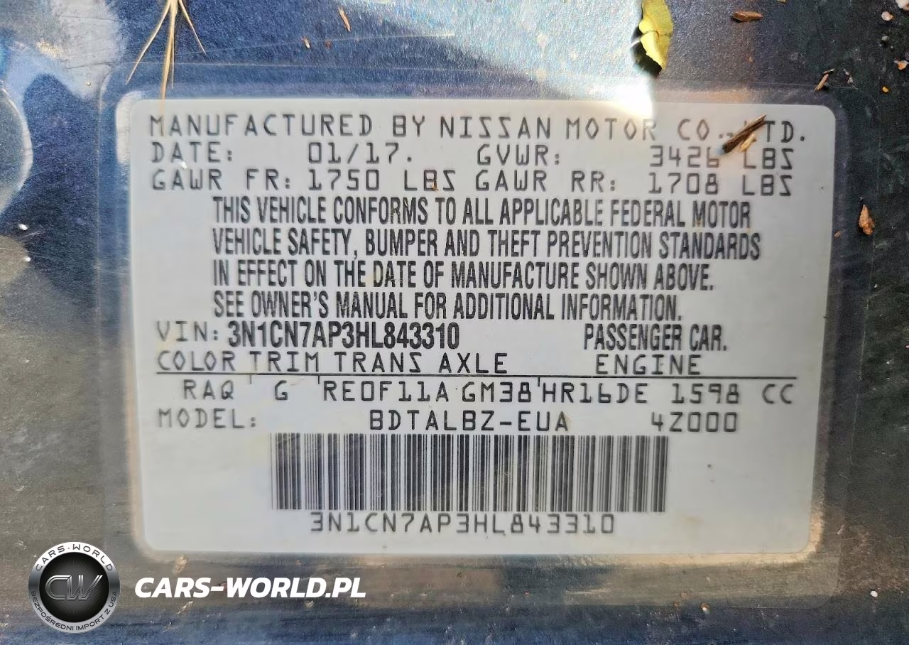 2017 Nissan Versa 1.6 Sv VIN:3N1CN7AP3HL843310 - 12