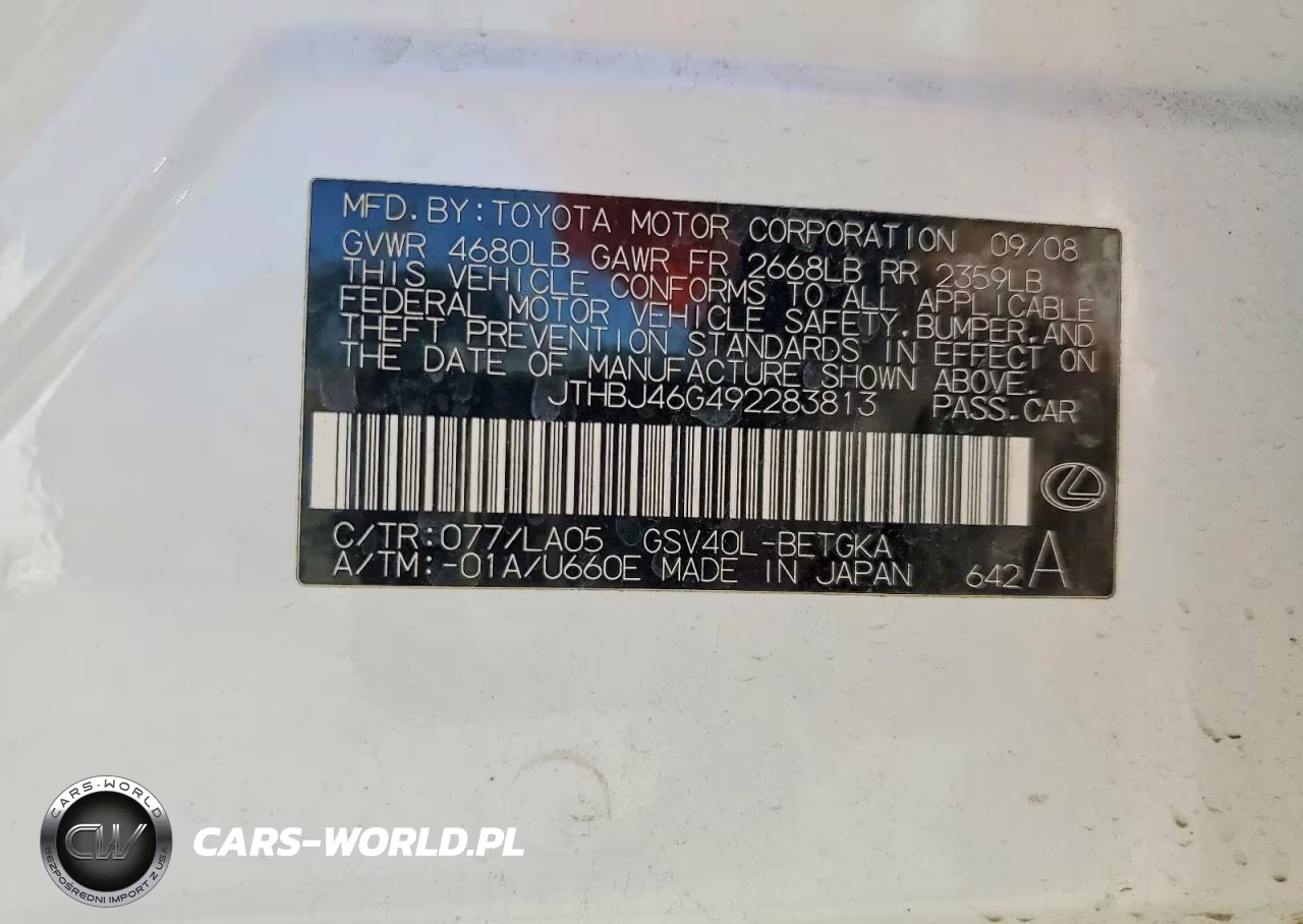 2009 Lexus Es 350 VIN:JTHBJ46G492283813 - 12