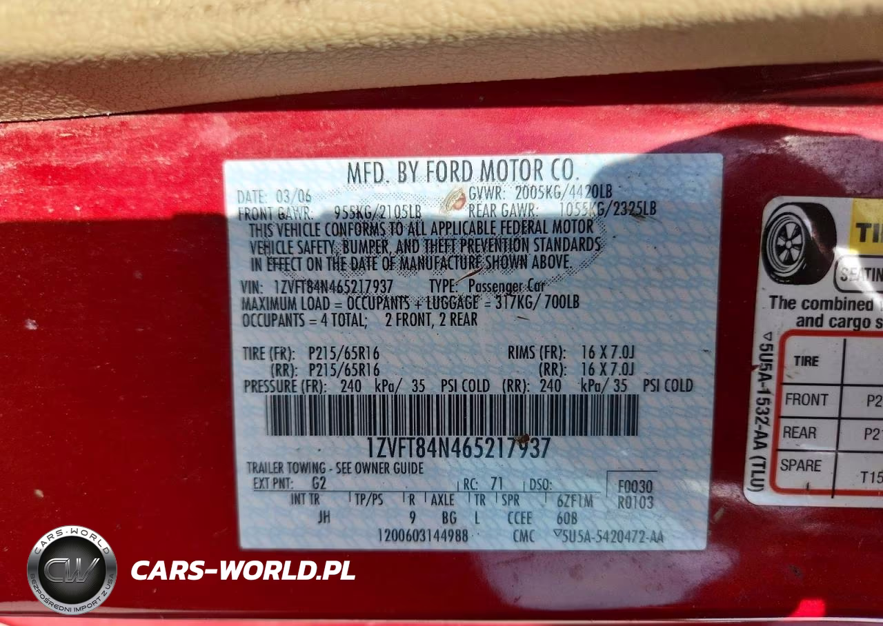 2006 Ford Mustang VIN:1ZVFT84N465217937 - 12