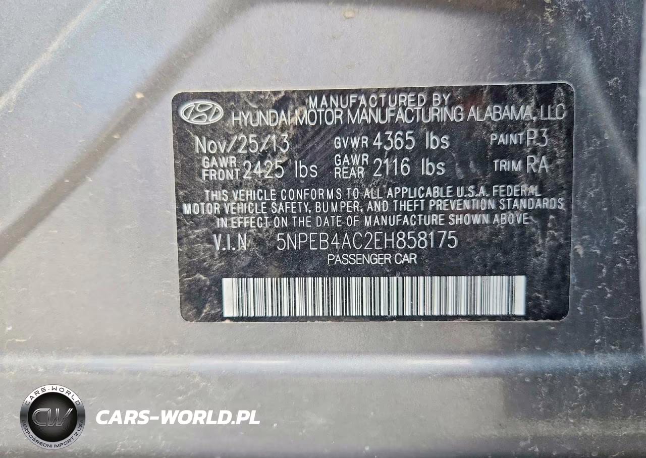 2014 Hyundai Sonata Gls VIN:5NPEB4AC2EH858175 - 12