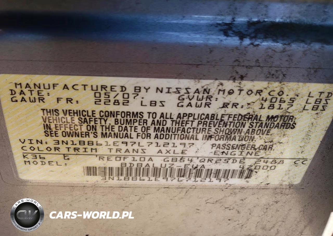 2007 Nissan Sentra Se-R VIN:3N1BB61E97L712197 - 12