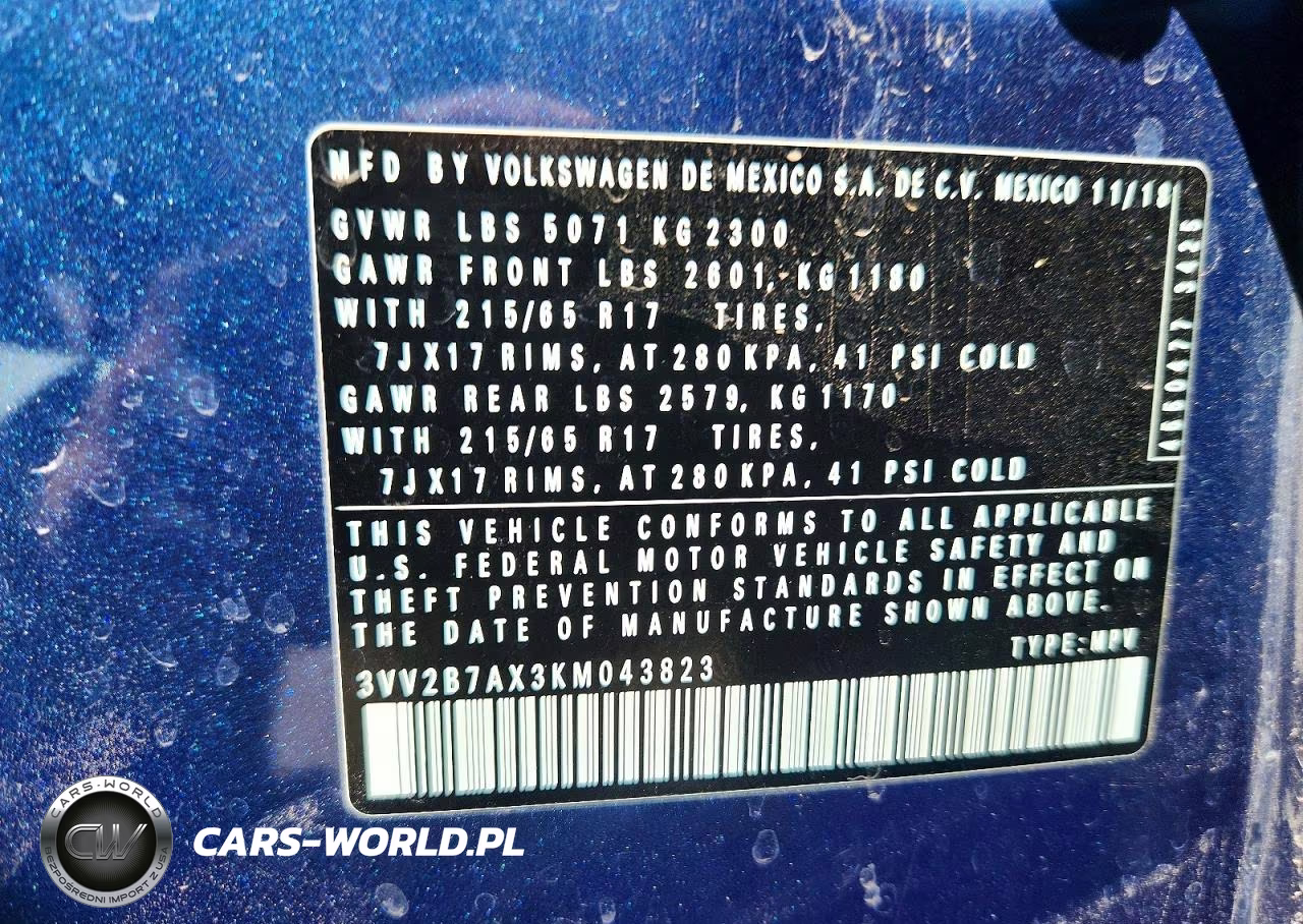 2019 Volkswagen Tiguan Se VIN:3VV2B7AX3KM043823 - 13