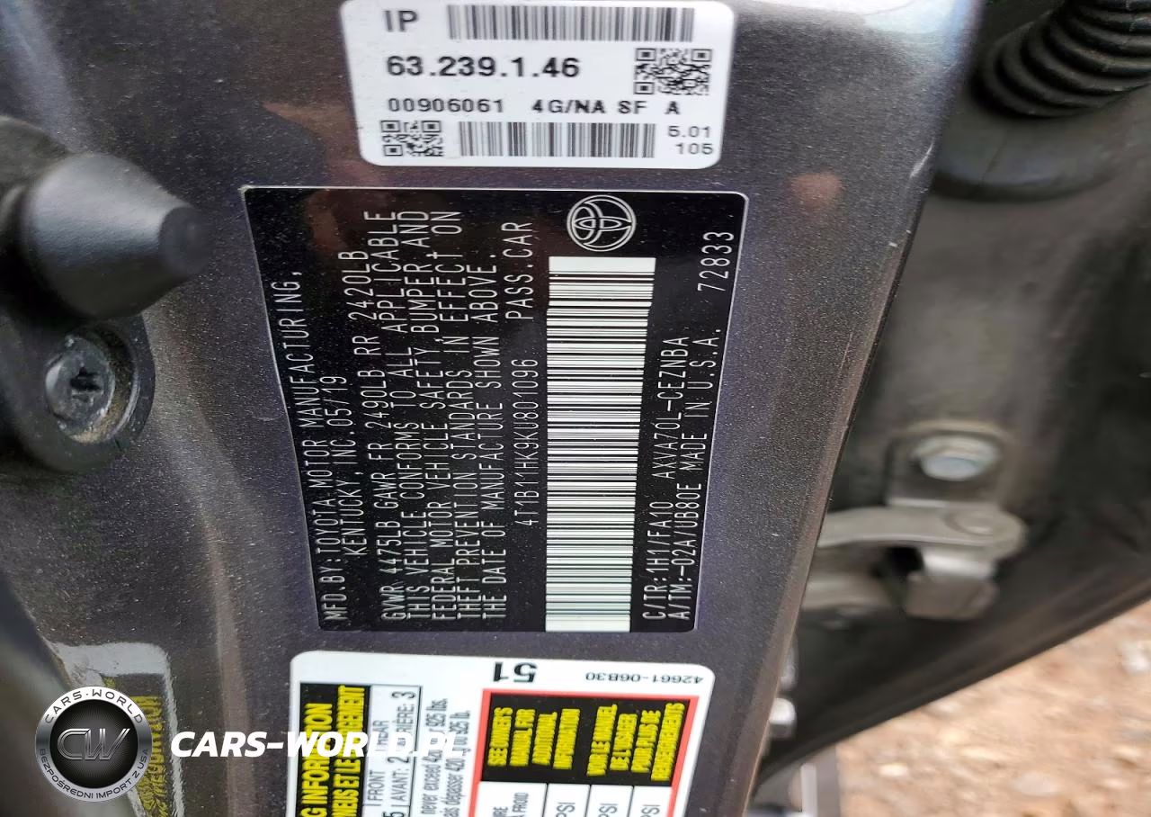 2019 Toyota Camry Le VIN:4T1B11HK9KU801096 - 12