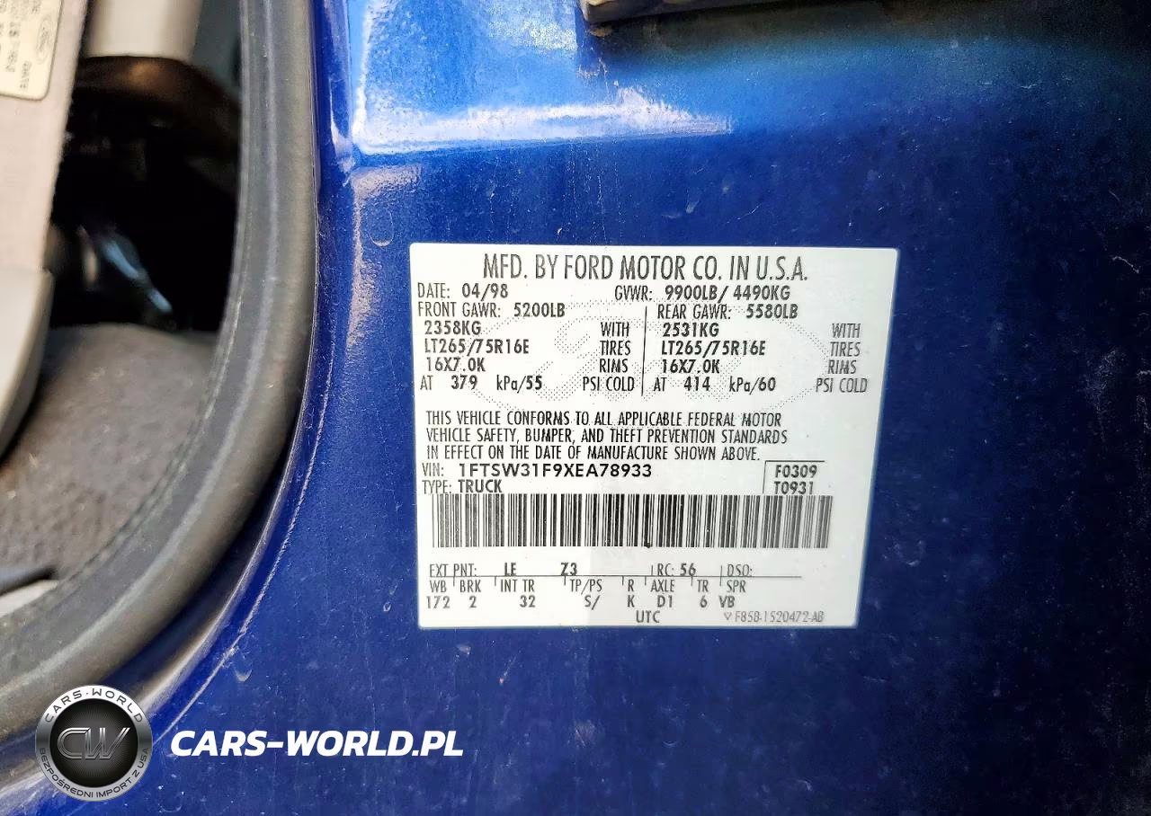 1999 Ford F350 Srw Super Duty VIN:1FTSW31F9XEA78933 - 12