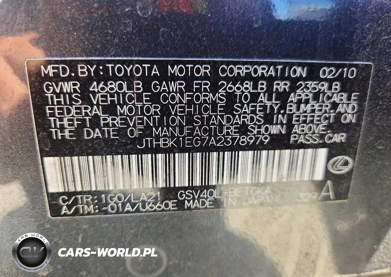 2010 Lexus Es 350 VIN:JTHBK1EG7A2378979 - 13