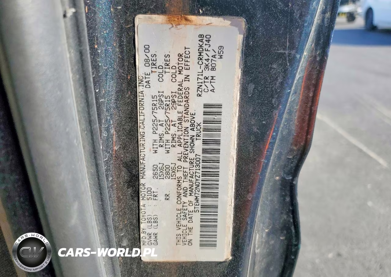 2000 Toyota Tacoma Xtracab VIN:5TEWM72N0YZ713007 - 12