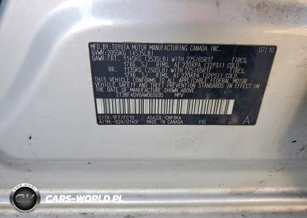 2010 Toyota Rav4 Base VIN:2T3BF4DV6AW069695 - 12