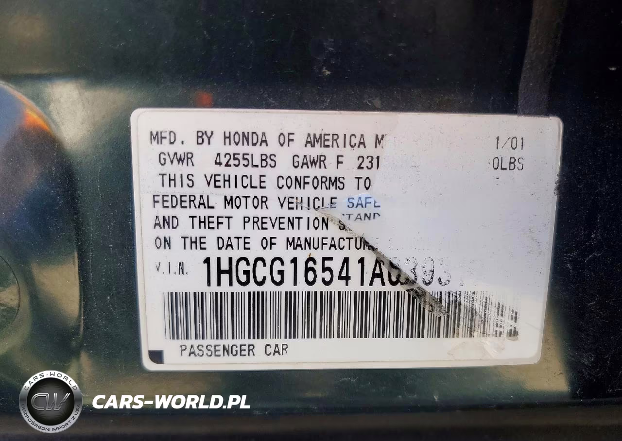 2001 Honda Accord Ex VIN:1HGCG16541A039317 - 12