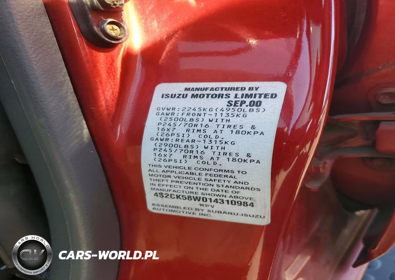 2001 Isuzu Rodeo S VIN:4S2CK58W014310984 - 13