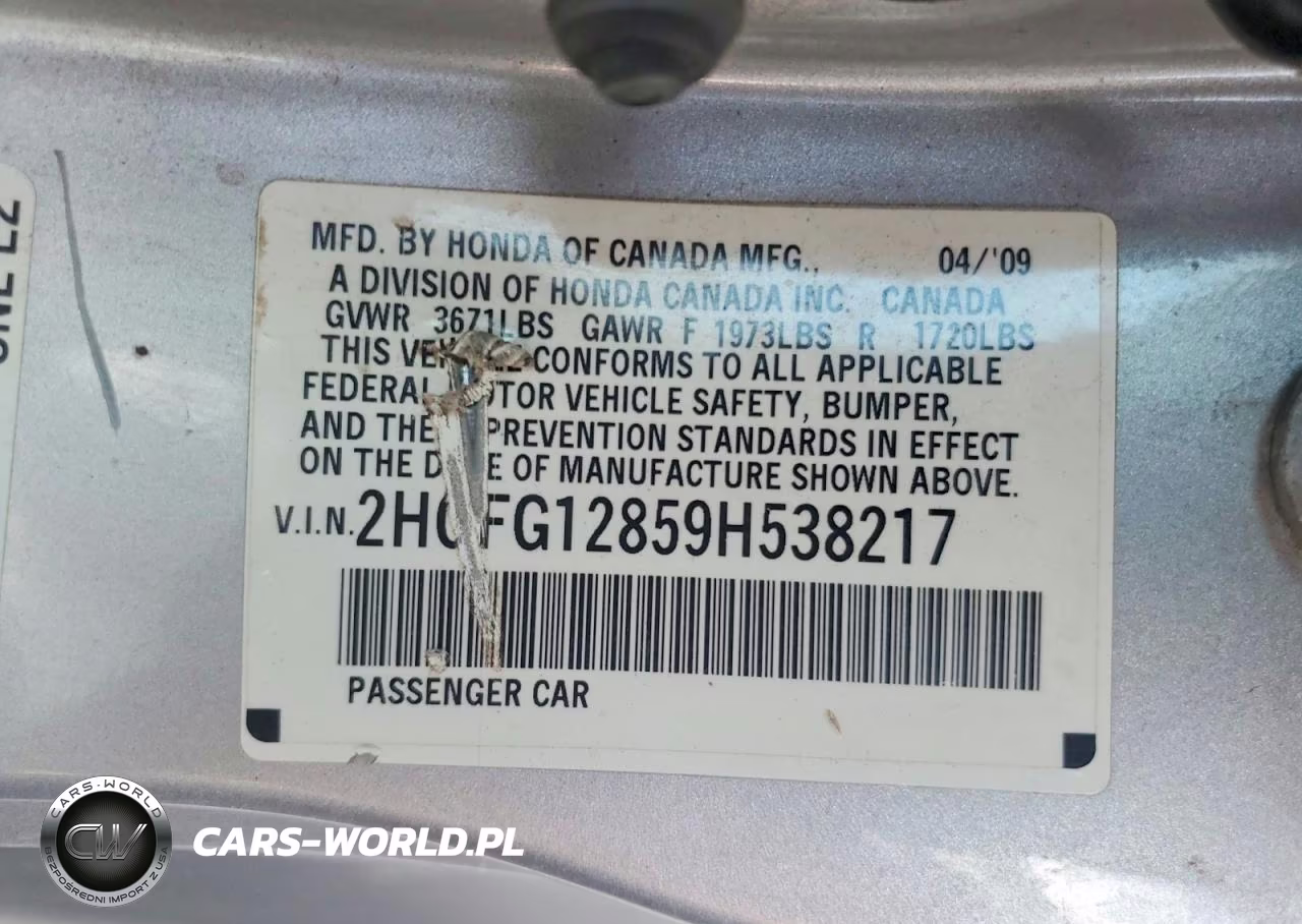 2009 Honda Civic Ex VIN:2HGFG12859H538217 - 12