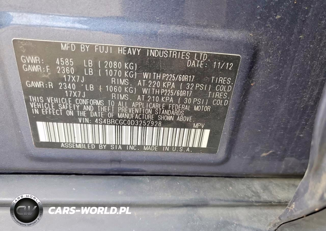 2013 Subaru Outback 2.5I Premium VIN:4S4BRCGC0D3252928 - 13
